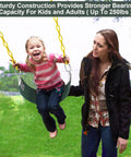 Child on Heavy Duty Backyard Swing Seat For Kids And Adults, 30.4 Inch Long By 6 Inch Wide, Green Yard Swing With Metal Triangle Ring.