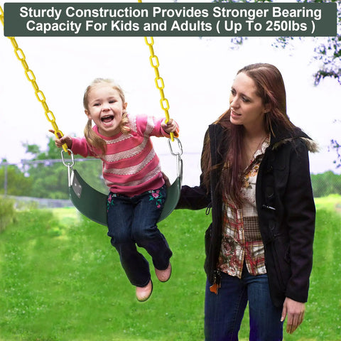 Child on Heavy Duty Backyard Swing Seat For Kids And Adults, 30.4 Inch Long By 6 Inch Wide, Green Yard Swing With Metal Triangle Ring.
