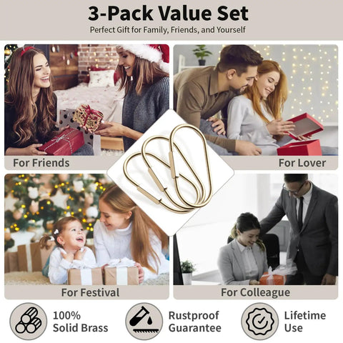 Premium Brass Key Ring With Screw Lock Carabiner Clip Gold Tone For Keys Bags Handbags And Purses Built To Last For Daily Grab And Go EDC Accessory For Men And Women With Durable Gold Finish And Brass Charm shown as part of a gift set.