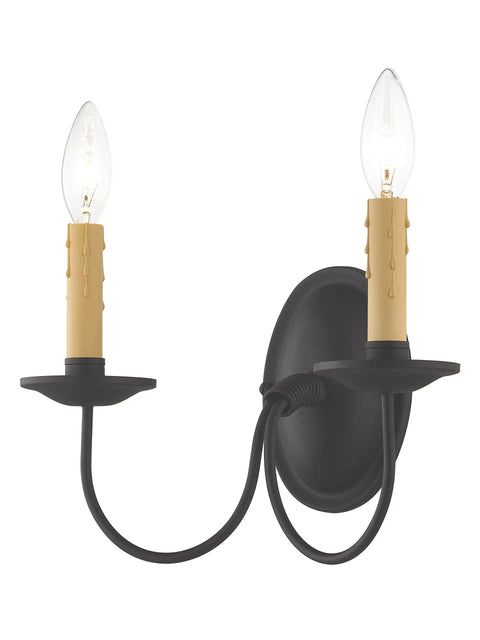Heritage Two Light Black Wall Sconce Built From Solid Steel With Classic Traditional Design for Living Room Hallway Or Entryway Indoor Lighting.