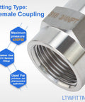 Close-up of 316 Stainless Steel Three Quarter Inch Female NPT Pipe Fitting Coupling For Water Air Oil And Fuel Lines