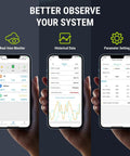 Smartphone interface showing features of 20A MPPT Solar Charge Controller For 12V 24V Systems Off Grid Battery Management