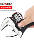 Hand holding 3-Piece Spud Wrench Set With Kitbag, 12 inch adjustable wrench, dual SAE and metric scales, Cr-V steel