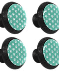 4 Pack Black Round Dog Paw Drawer Knobs With Screws for cabinets, black knobs with paw design on teal background.