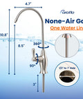 Brushed Nickel Reverse Osmosis Faucet No Air Gap For Under Sink Water Filtration System NSF Certified Lead Free Drinking Water Tap For RO Unit FLR575BN For Homes shown with dimensions on white background