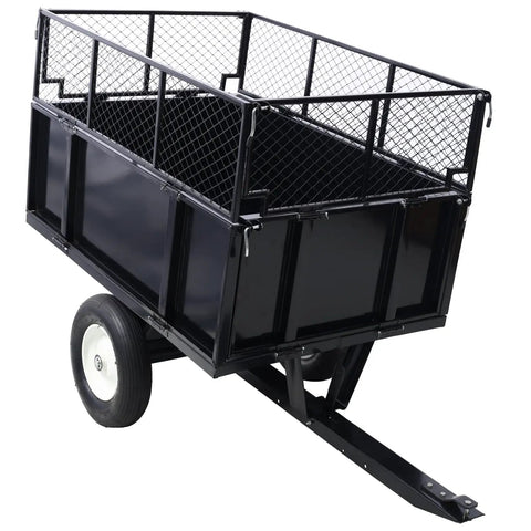 Heavy Duty Steel Dump Cart For Lawn And Garden Haul 750 Lb Capacity 22 Cubic Feet Tow Behind Utility Trailer with Mesh Sides