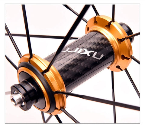 Carbon hub on 700c Road Wheelset Dope Lightweight Aluminum Rim 40mm, Quick Release, V Brake, Gold Finish