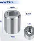 Aluminum Screw Drive Coupler 30257T for Garage Door Opener Replacement, showing dimensions 0.8in x 0.7in x 0.35in.