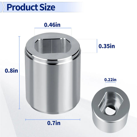 Aluminum Screw Drive Coupler 30257T for Garage Door Opener Replacement, showing dimensions 0.8in x 0.7in x 0.35in.