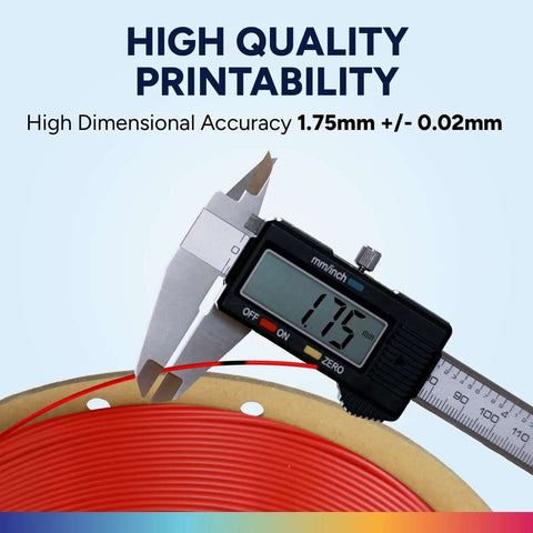 Caliper measuring Easy PLA 1.75mm 3D Printer Filament Red, 1kg Cardboard Spool, Dimensional Accuracy Plus Minus 0.02mm