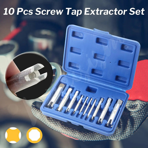 Screw Tap Extractor Set Of 10 High Speed Steel Remover Bits in blue case for stripped screws and broken head taps