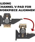MagTab 2.0 magnetic tab holder for welding with V-pad for precise workpiece alignment and knurled grip for quick adjustments.
