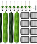Replacement Parts Kit For Roomba Models Including i3, i3 Plus, i4, i4 Plus, i5, i5 Plus, i6, i6 Plus, i7, i7 Plus, i8, i8 Plus, E5, E6, E7 Plus With 2 Rubber Brush Sets, 8 Side Brushes, And 8 Filters Not Compatible With J7 J7 Plus, shown with brushes and filters