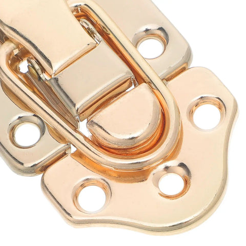 Close-up of Premium 6 Pieces Golden Metal Box Hasp Lock Toggle Latches with durable finish for wooden cases and storage.
