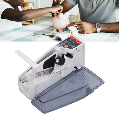 Portable Handheld Money Counter Machine for Fast, Accurate Bill Counting, displayed open with buttons and screen