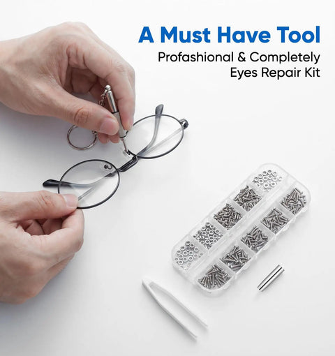 Stainless Steel Glasses Screws And Sunglasses Repair Kit 600 Piece Set with micro fasteners used to repair eyeglasses.