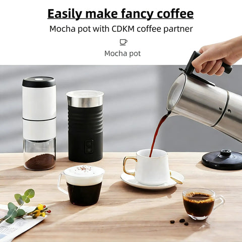 Fully Automatic Mocha Coffee Pot Electric Moka Pot Stainless Steel One Touch Coffee Maker for 3 to 6 Cups pouring coffee