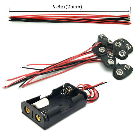 Wires and battery holder from 18 Piece DC Motors Kit For DIY Projects with Mini Electric Hobby Motors 3V to 12V
