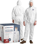 Disposable Hazmat Suits With Hood 25 Pack Heavy Duty Breathable Coveralls Painter Suit Large Size display with box