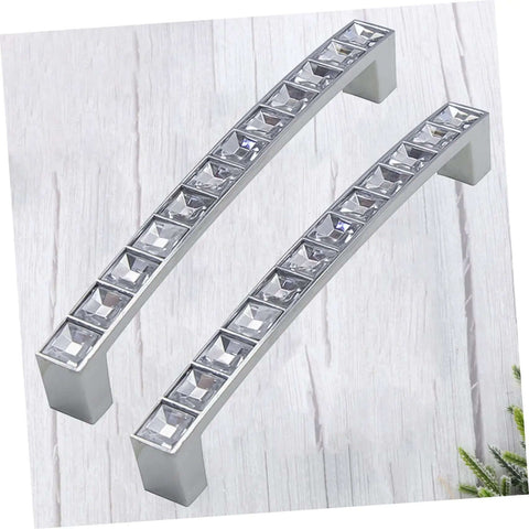 Crystal U Shaped Drawer Pull Handles In Bright Chrome With Screws, minimalist cabinet knobs on light wood surface, 2 pack