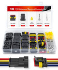 180 Piece 4 Pin Waterproof Electrical Connector Kit With Male And Female Terminals For Cars Trucks Motorcycles Boats, organized in box