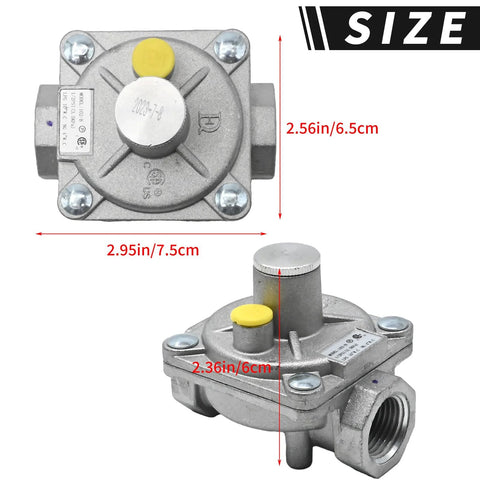 Gas pressure regulator with 1/2 inch NPT fittings for LPG NG Saihisday silver metal front and side views