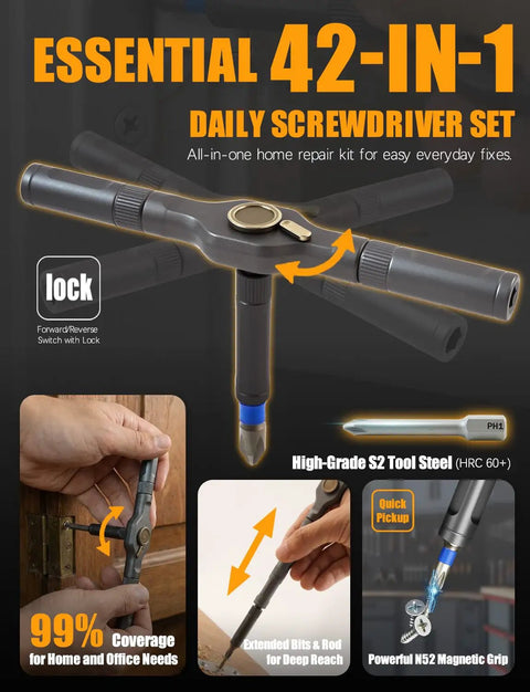 Top Shelf Heavy Duty 42 Piece Magnetic Ratchet Screwdriver Set With S2 Steel Bits Ergonomic Handle And Storage Case for daily use.