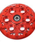 Bulletproof Black Dry Clutch Pressure Plate With Teeth Built Tough For Six Speed Ducati Engines Fits Monster MH900E Multistrada St Series Superbike Street Ready Replacement 19420011B 19420151A, red aluminum design, showing detailed hole patterns.