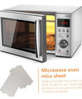 Mica sheets next to microwave, highlighting use in 12 Pack Mica Sheets For Microwave Oven Heat Resistant Insulation
