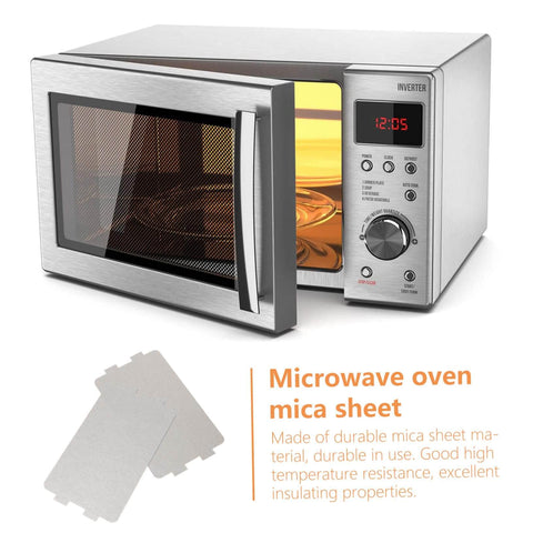 Mica sheets next to microwave, highlighting use in 12 Pack Mica Sheets For Microwave Oven Heat Resistant Insulation