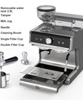 Premium Espresso Machine With Built In Grinder And Silky Milk Frother For Homemade Cafe Favorites Featuring 20 Bar Pressure And 95 Oz Tank Plus 30 Grind Options, showing components on a kitchen counter.