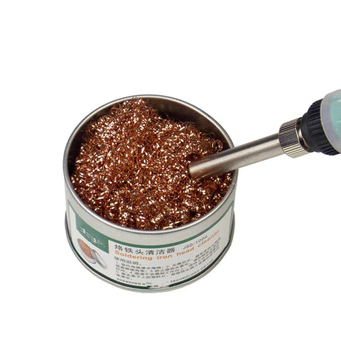 Soldering Iron Tip Cleaner Wire With Brass Sponge For Cleaning Soldering Iron Heads And Tips, Reduces Residue, in metal container