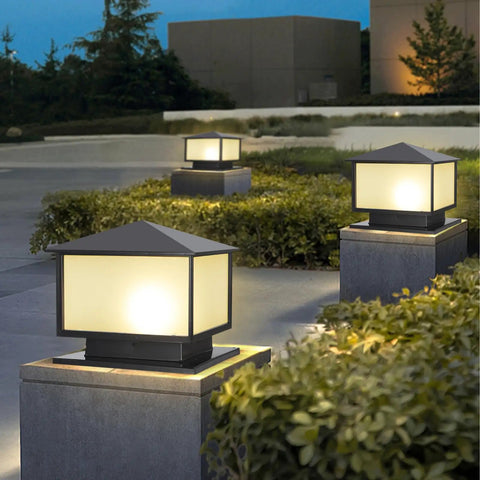 Dope Outdoor Column Lights With Mount Base For Front Yard And Garden Porch Aluminum Housing Post Lights With Tempered Glass Weatherproof IP65 Exterior Pillar Fixtures For Patio Pathway And Entry