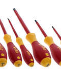 Insulated Slotted And Phillips Screwdriver Set, 1000 Volt Safety Rated, 5-Piece With SoftFinish Grip, angled view