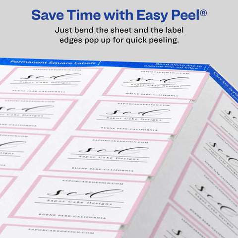 Hassle Free Printable Square Labels 2X2 Inch Matte White For Laser And Inkjet Printers 300 Count showing easy peel design.