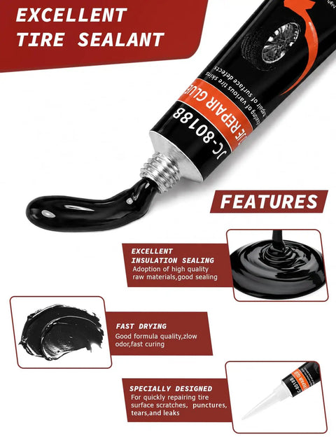Universal Car Tire Repair Kit With 50 Heavy Duty Rubber Strips Screw In Tool And Two Tubes Sealant Glue emergency tire sealant tube with flowing black glue.