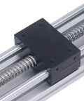 Close-up of the linear stage of Rock Solid 200mm Stroke Manual Ball Screw Linear Actuator with rail guide and ball screw.