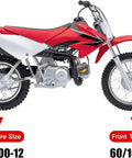 Dirt bike displaying tire sizes for Dual Front 2.50-14 And Rear 3.00-12 Tire Tube Set For Dirt Bikes Like CRF70 XR70 MX