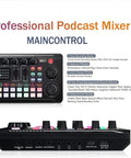 Front view of professional audio mixer panel from All In One Podcast Gear Bundle With Condenser Microphone, Tripod Stand, And Pro Audio Mixer For Studio Vocals, Voice Overs, Streaming, Broadcast, And YouTube Videos USB C Cable Included.