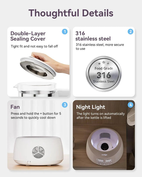 Image showing details of Bottle Warmer With Night Light And Fast Cooling Fan Instant Water Warmer For Bottles with 6 Temperature Presets.