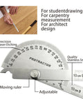 Heavy Duty Stainless Steel Angle Finder Protractor 180 Degree Dual Arm Ruler with precision laser etched markings for carpentry.
