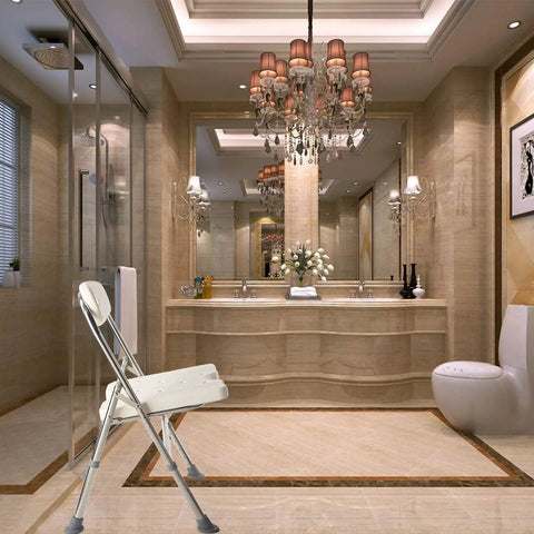 One-Piece Shower Chair With Back Adjustable Bath Chair for Seniors and Disabled in luxurious bathroom setting