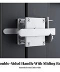 KiBcsLic Heavy Duty Sliding Bolt Gate Latch-Weather Resistant, Latch with Double-Sided Handle, for Gates, Wooden Fences, Homeowners, Black close-up of sliding bolt latch on a dark door.