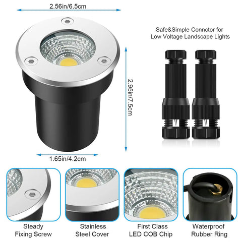 Low Voltage Landscape Lighting Kit For Outdoors, 12 Pack 7W Ground Lights With 24 Connectors, Waterproof In Ground Pathway Lamps