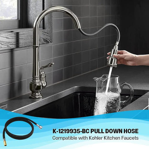 DockNetik Compatible Kitchen Faucet Hose Adapter Extender For Pull Down Faucets, 67 Inch Bright Chrome in use.