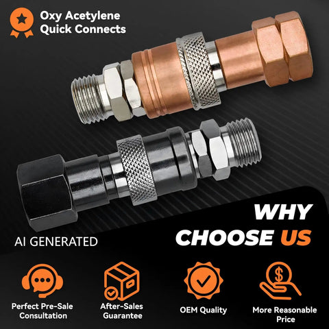 Oxy Acetylene Torch Quick Connect Fittings Fit Nine Sixteenths Inch B UNF Threads Heavy Duty Reusable Quick Connect Adapters For Welding Hoses