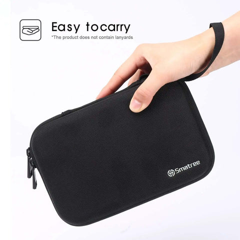 Hand holding a black Rugged Hard Accessory Organizer Case with Custom Dividers Keeps Your Tech Stash Tight and Slick.