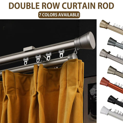 Double Curtain Track System Wall Mounted In Champagne Aluminum Finish, Heavy Duty Silent Rail With Smooth Sliding Rollers, Easy Install, DIY Friendly And Built To Last For Living Room, Bedroom Or Room Divider, 6.9 Feet Length; champagne double row curtain rod