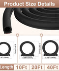 Automotive D-shaped rubber weatherstripping door seal, black, self-adhesive; 10 ft coil with cross-section sizes.
