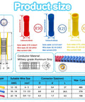 Product size chart for 90 Pcs Butt Splice Connectors Kit For 22 10 AWG Wires Pro Grade Electrical Crimp Terminals